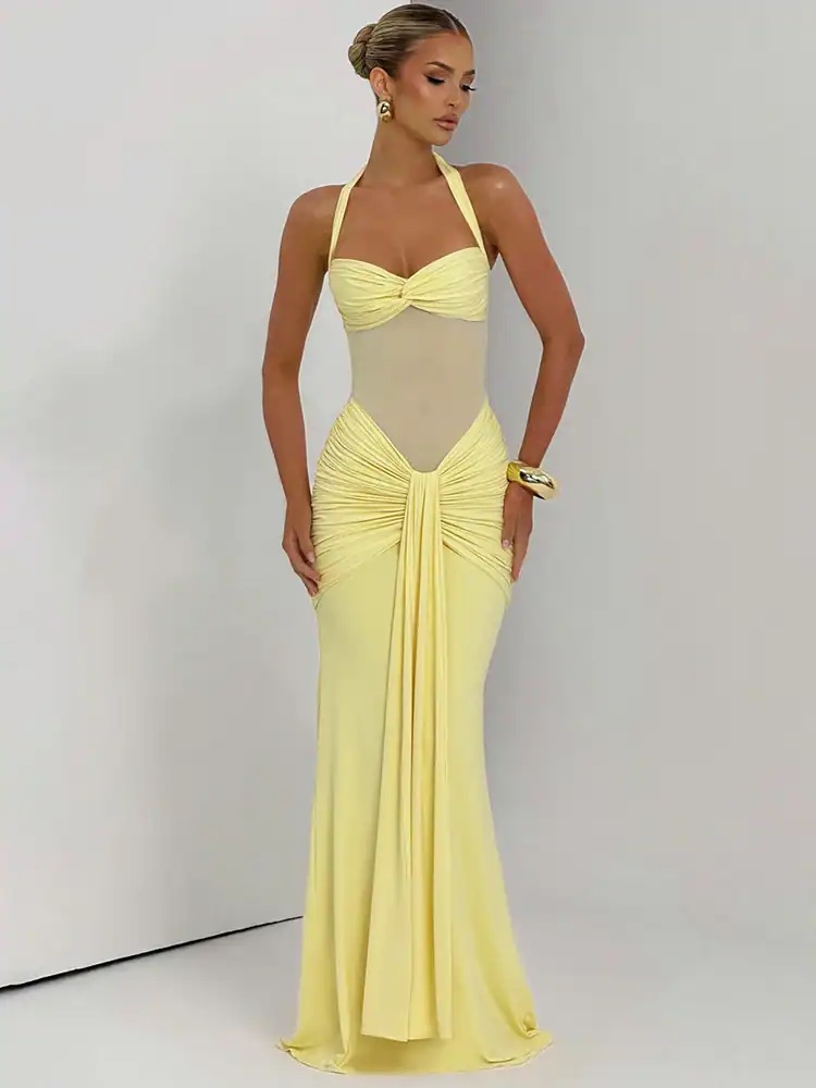 Halter Backless Maxi Dress: Sexy Patchwork Party Gown 2026
