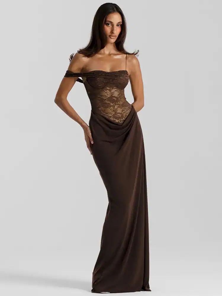 One Shoulder Lace Maxi Dress: Sexy See Through Backless Gown 2026